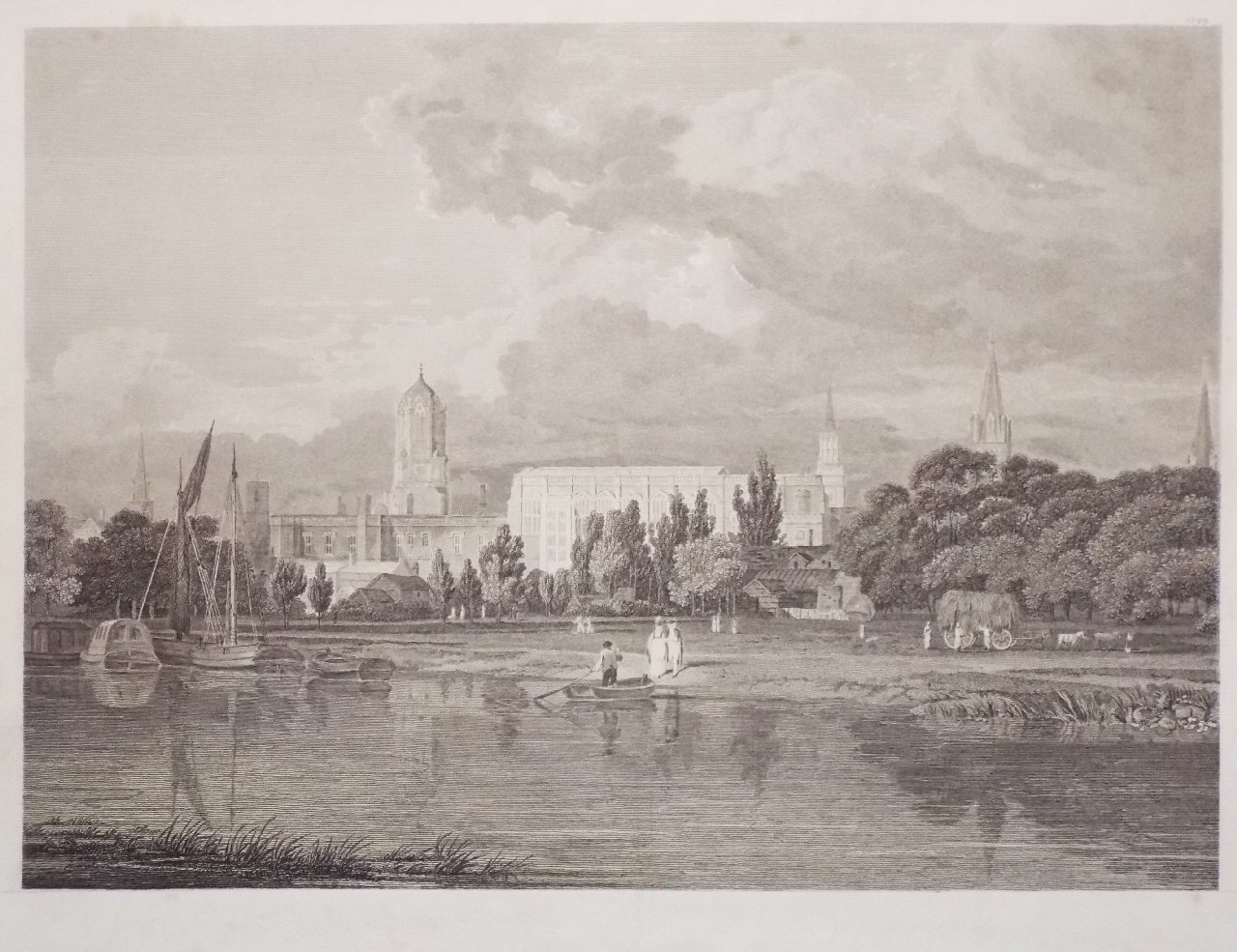 Print - South View of Christ Church, &c, from the Meadows. - Basire
